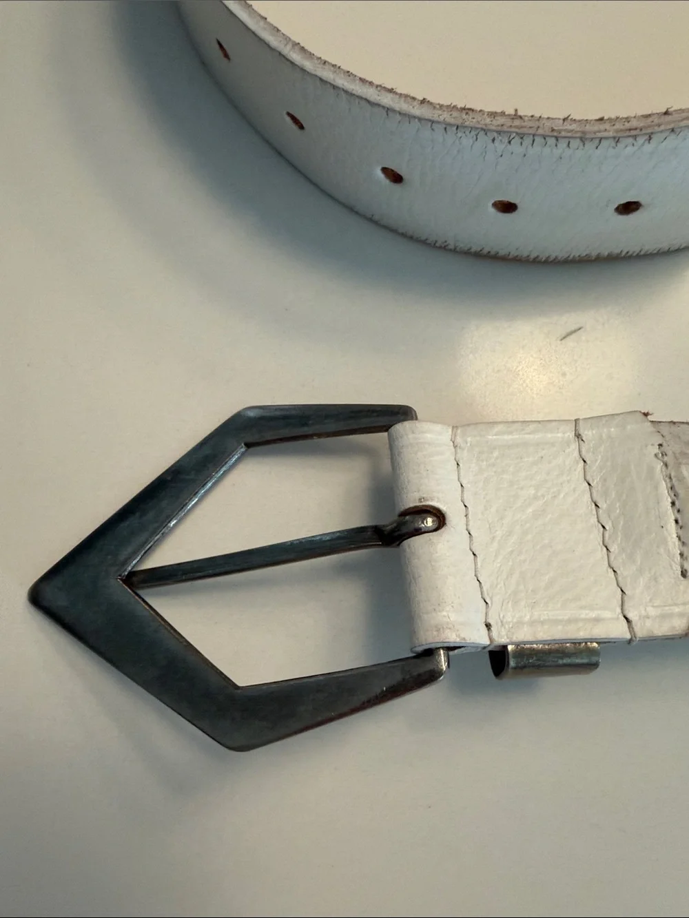 Free People White Leather Belt with Geometric Silver Buckle